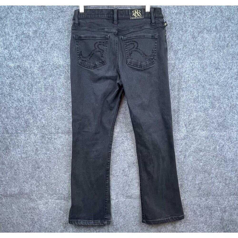 Rock & Republic Jeans Womens 10 Black Denim Rx Kendra Curvy Bootcut Rhinestone